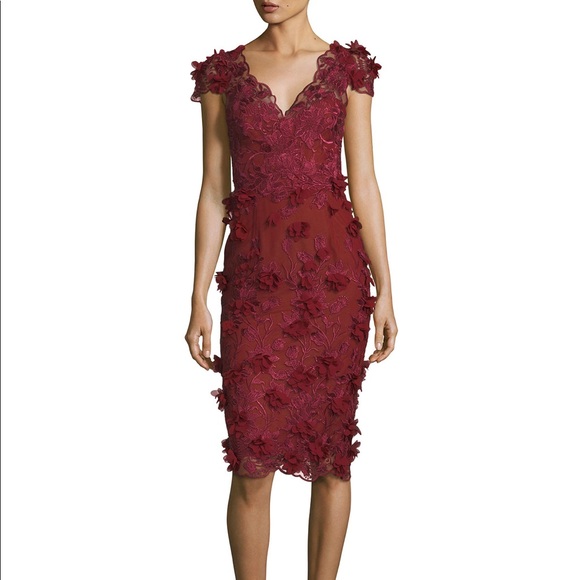 Marchesa Dresses & Skirts - { Marchesa } 3D Petal Sheath Cocktail Dress Wine